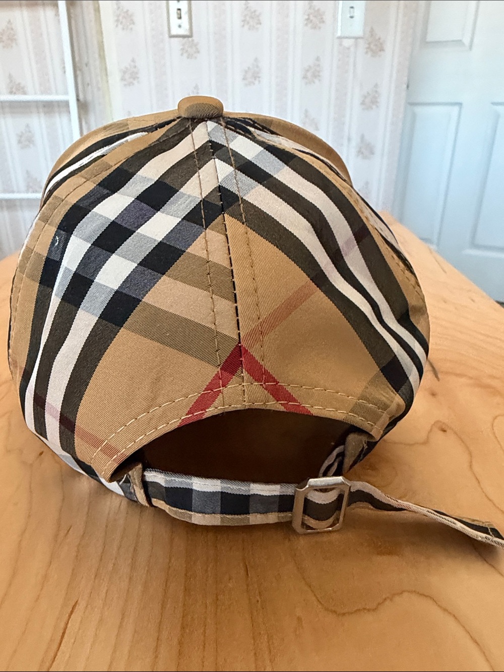 Designer Inspired Tan Nova Check Cap with Black & Red Accents - Picture 5 of 7